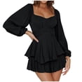 thumbnail image 1 of asdoklhq 2025 Summer Fall Shorts for Women Clearance $5, Womens Plus size Fashion Women Square Collar Solid Long Sleeve Ruffles Bandage Short Jumpsuits, 1 of 8