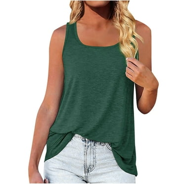 asdoklhq 2025 Summer Fall Womens Tops Clearance under $5 Woman Blouses Solid Square Neck V-Neck Summer Sleeveless Tank Tops for Women Green S