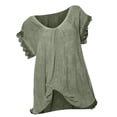 thumbnail image 1 of asdoklhq 2023 Summer Fall Womens Tops Clearance under $5 Women Casual Loose Hollow Out Short Sleeve Patchwork T-Shirt Blouse Tops Army Green XXXL, 1 of 6