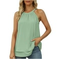 thumbnail image 1 of asdoklhq 2023 Summer Fall Womens Tops Clearance under $5 Womens Blouse Halter Tank Tops Summer High Neck Sleeveless Chiffon Tops Light Blue S, 1 of 7