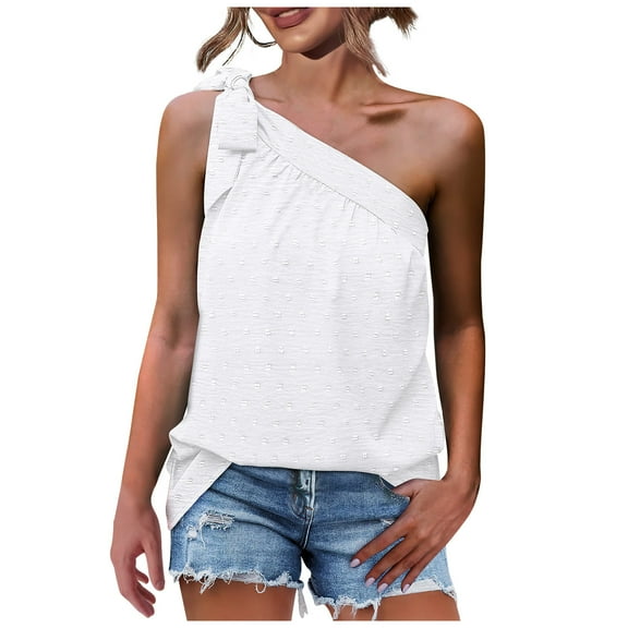 asdoklhq 2026 Summer Fall Womens Tops under $5 One Shoulder Tops for Women Summer Chiffon Shirts Tie Bow Knot Sleeveless Tank Tops Loose Fit White XXL