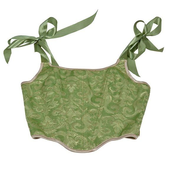 asdoklhq 2025 Summer Fall Womens Tops Clearance under $5 Women Casual Sexy Eyelet Lace-up Floral Print Fishbone Court Vintage Corset Straps Tank Top Shapewear Green XXL