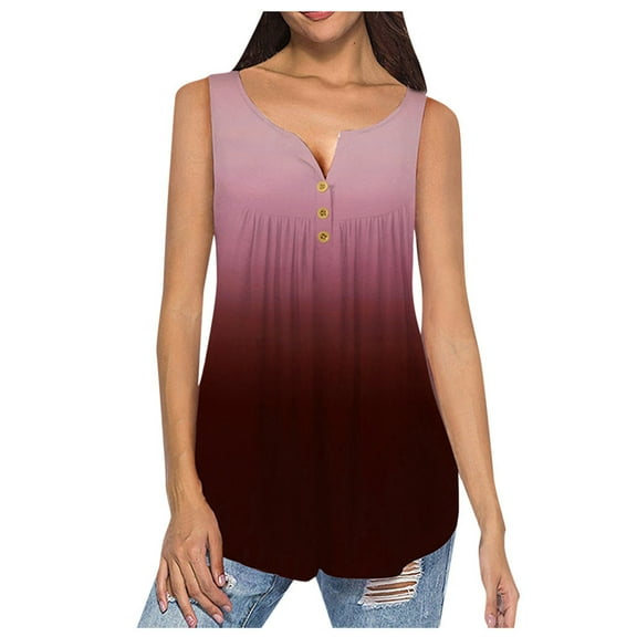 asdoklhq 2026 Summer Fall Womens Tops under $5 Women Round -Neck Short Sleeve Gradient Strappy Shoulder T-Shirt Tops Blouses Vest Wine XXXXXL