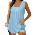 thumbnail image 1 of asdoklhq 2026 Summer Fall Womens Tops under $5 Women's Fashion Solid Color V-neck Comfortable Loose T-Shirt Sleeveless Blouse Casual Tops Light Blue XXL, 1 of 5