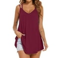 thumbnail image 1 of asdoklhq 2025 Summer Fall Womens Tops Clearance under $5 Women's Fashion Solid Color V-neck Comfortable Loose T-Shirt Sleeveless Blouse Casual Tops Wine XXL, 1 of 5