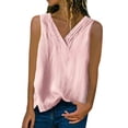 thumbnail image 1 of asdoklhq 2025 Summer Fall Womens Tops Clearance under $5 Womens Summer Fashion Solid Imitation Tops Shirt Casual V-Neck Sleeveless Blouse Tee Vest Pink XXXXXL, 1 of 6