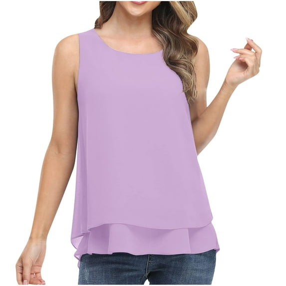 asdoklhq 2025 Summer Fall Womens Tops Clearance under $5 Women Fashion Summer Sexy Sleeveless Solid Color Light Loose Ventilation T-Shirt Purple XXL