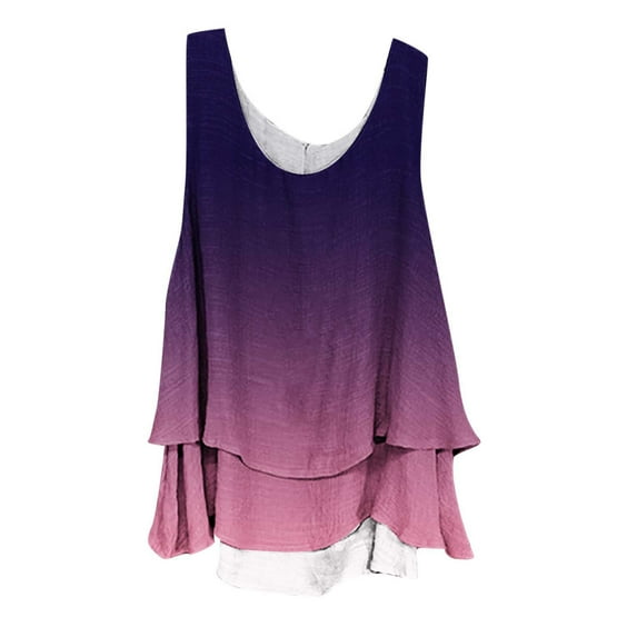 asdoklhq 2025 Summer Fall Womens Tops Clearance under $5 Women's Sleeveless Summer Casual Round Neck Printing Sleeveless Vest Tops Blouse Purple L
