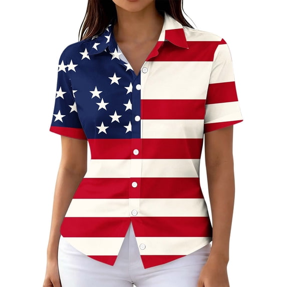 asdoklhq 4th Of July T-Shirt Tops Trendy Button Shirts Ladies' St. Patrick's Day Long Sleeved Shirt Multicolor S