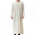 thumbnail image 1 of asdoklhq Arab Thobe Pakistani Dress for Men Afghani Clothes for Men Men's Muslim Robe Arab Middle Robe Long Style Long Sleeve Embroidered Standing Neck Pocket Long Shirt Fashion Casual Robe Beige M, 1 of 7
