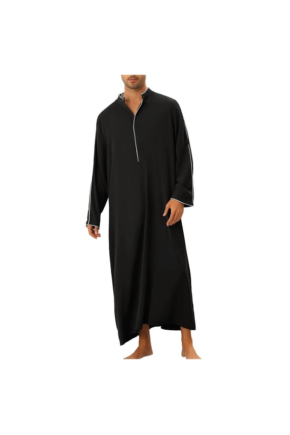 Arab Thobe Pastor Robes for Men Casual Muslim Gown Men's Leisure Long Sleeve Long Shirt Middle Ethnic Style Casual Robe Black L