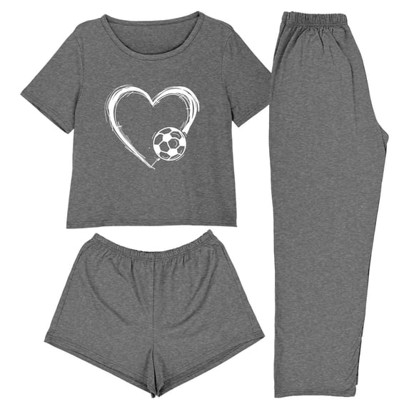 asdoklhq Bamboo Pajamas for Women 3PCS Women's Home Casual Pants Short Sleeves Tops and Shorts Pajamas Set Dark Gray XS