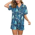thumbnail image 1 of asdoklhq Bamboo Pajamas for Women Christmas Printed Short Sleeved V-neck Satin Shirt Pajama Set Blue 2X, 1 of 8