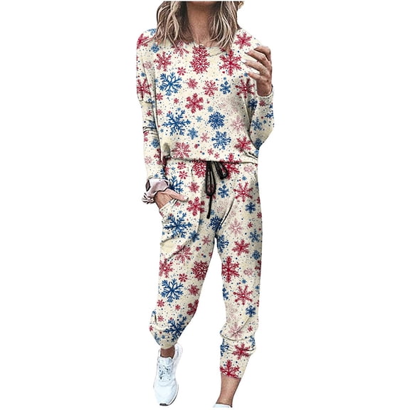 asdoklhq Bamboo Pajamas for Women Classic Print Long Sleeve Sport Pullover and Pants Set Multicolor S
