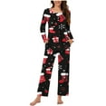 thumbnail image 1 of asdoklhq Bamboo Pajamas for Women Women Fashionable Casual Loose Christmas Printed Pants Button Long Sleeve Round-Neck Pajama Set Red M, 1 of 5
