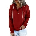 thumbnail image 1 of asdoklhq Blouses for Women Fashion Casual Women's Hooded Solid Color Long-sleeved Sweatshirt Casual Blouse Pullover Tops Wine S, 1 of 1