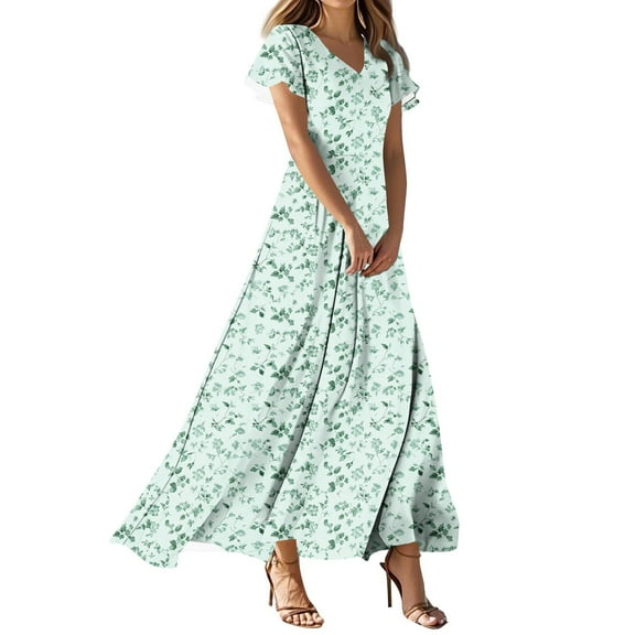 asdoklhq Bodycon Dresses for Women Fashion Casual Printed Slim Women Casual Short Sleeve V-Neck Knee-High Dress Multicolor 3X