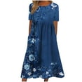 thumbnail image 1 of asdoklhq Boho Dress Floral Dress for Women Summer Casual Round Neck Short Sleeve Zipper Folding Floral Printed Dresses Multicolor S, 1 of 4