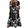 thumbnail image 1 of asdoklhq Boho Dress Floral Dress for Women Summer Casual Round Neck Short Sleeve Zipper Folding Floral Printed Dresses Multicolor XL, 1 of 5