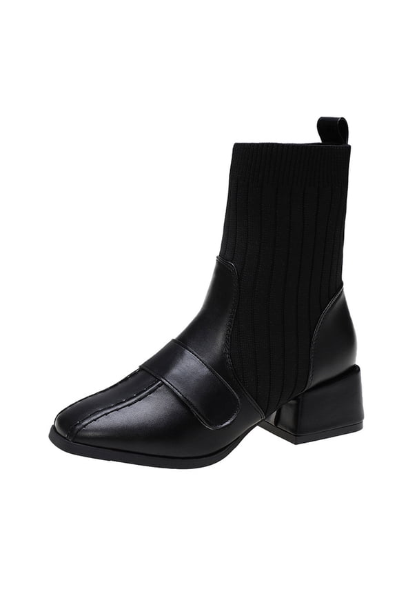 Boots Under $15,Socks Boots Women's Large Size Flying Knit Thick and Thin Boots Square Toe Boots