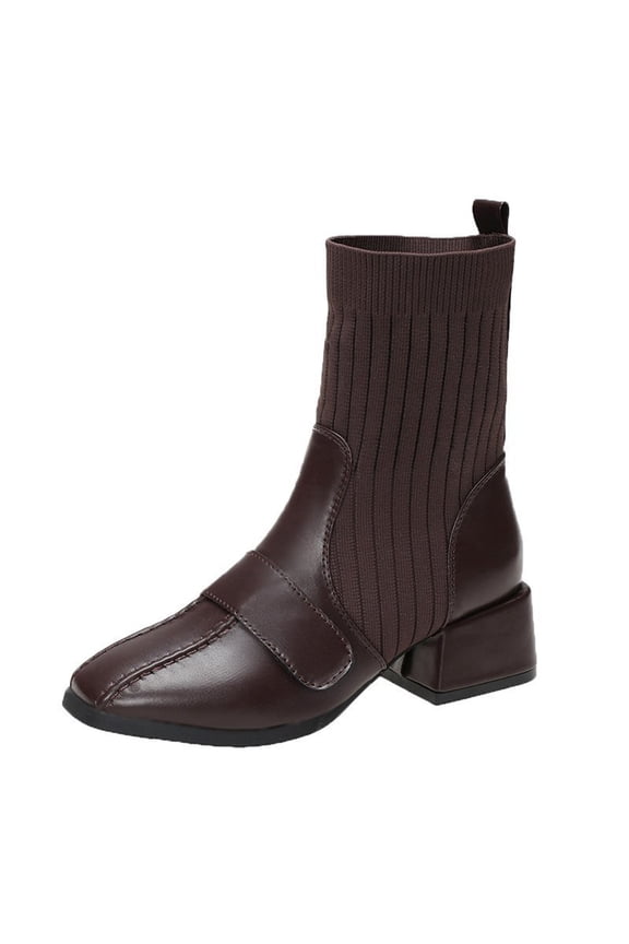 Boots Under $15,Socks Boots Women's Large Size Flying Knit Thick and Thin Boots Square Toe Boots