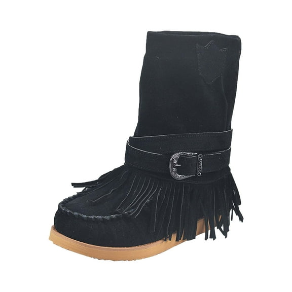 asdoklhq Boots Under $15,Tassel Boots for Women Suede Ankle Booties Winter Round Toe Vintage Fringe Mid-Calf Flat Shoes