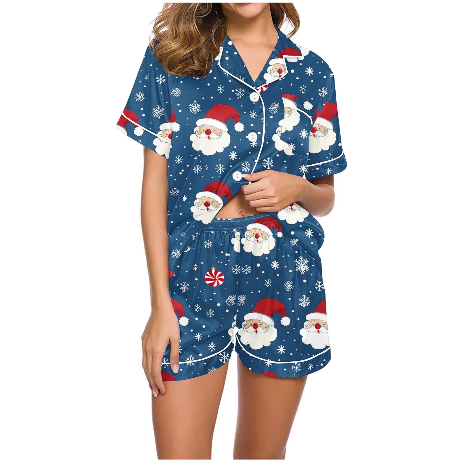 asdoklhq Button Down Pajamas Women Women Christmas Casual Turndown ...