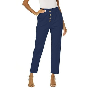 asdoklhq Casual Pants for Women Clearance Fashion Women Plus Size Casual Solid Elastic Waist Pocket Loose Pants