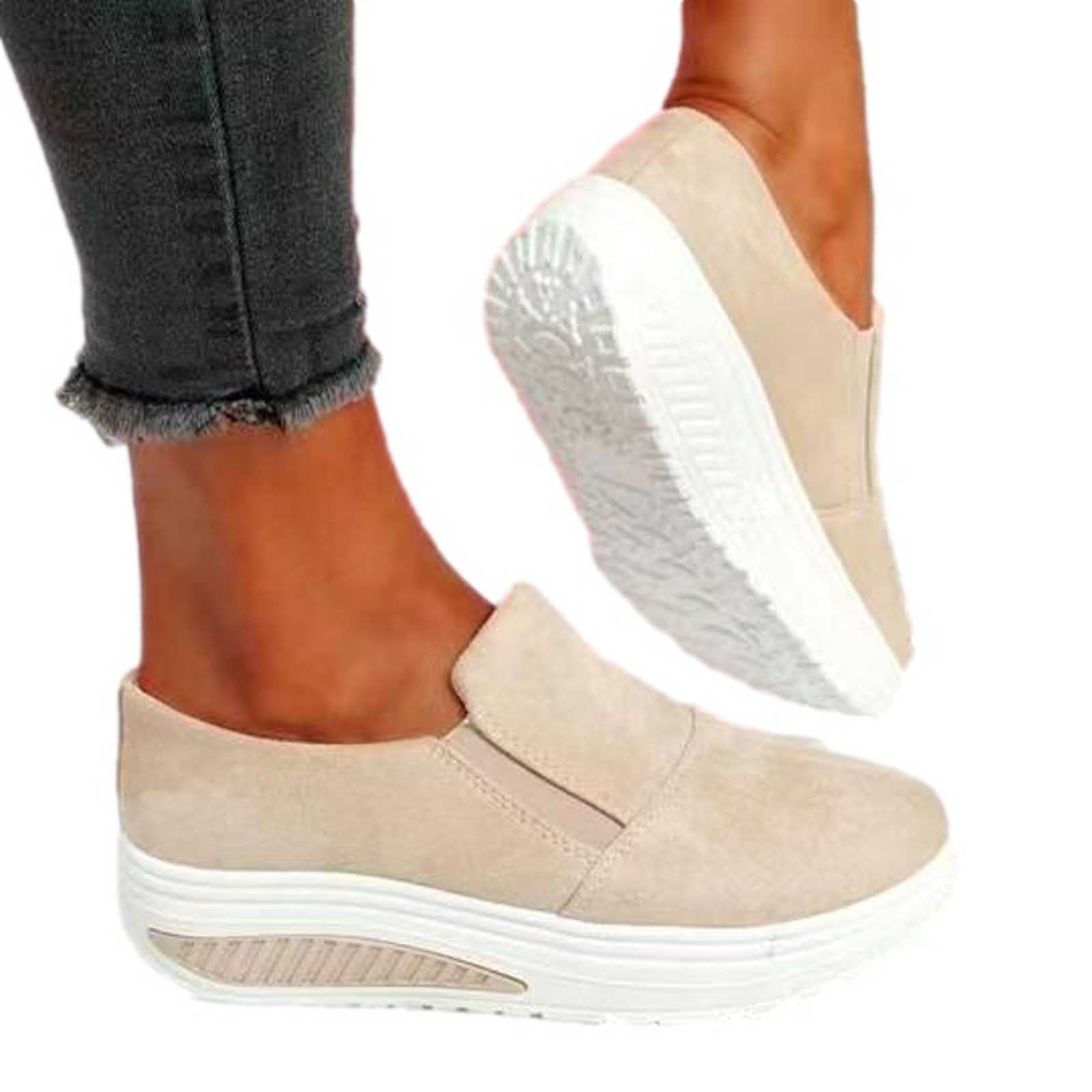 asdoklhq Casual Shoes for Women, Ladies Stretch Cloth Large Size Women's Casual Sports Solid Color Comfortable Women's Shoes