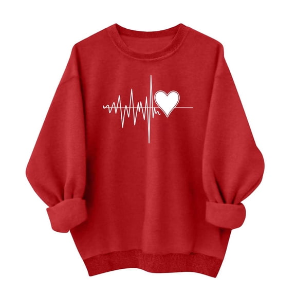 asdoklhq Casual Valentine's Day Long-Sleeve Tees Women's Printing Blouses Long Sleeve Round Neck Hoodless Casual Fashion Sweatshirt Red 3X