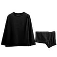 thumbnail image 1 of asdoklhq Christmas Christmas Pajamas Women Ladies' Casual Long Sleeved Round Neck Casual Top Pants Thermal Underwear Sets Black XL, 1 of 5