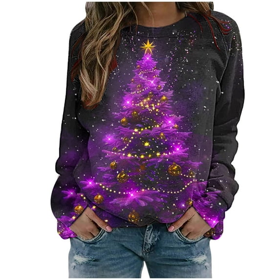 asdoklhq Christmas Christmas Tops for Womens' Christmas Santa Claus Printed Shoulder Length Long Sleeved Round Neck Top/shirt Multicolor 4X