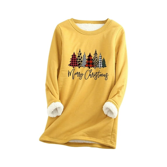asdoklhq Christmas Clearance under $5, Christmas Gifts for Women Women鈥榮 and Winter Casual Temperament Fashion Plush Warm Underlay Christmas Print Sweater Long Sleeve Round Neck Top