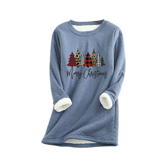 asdoklhq Christmas Clearance under $5, Christmas Gifts for Women Women鈥榮 and Winter Casual Temperament Fashion Plush Warm Underlay Christmas Print Sweater Long Sleeve Round Neck Top