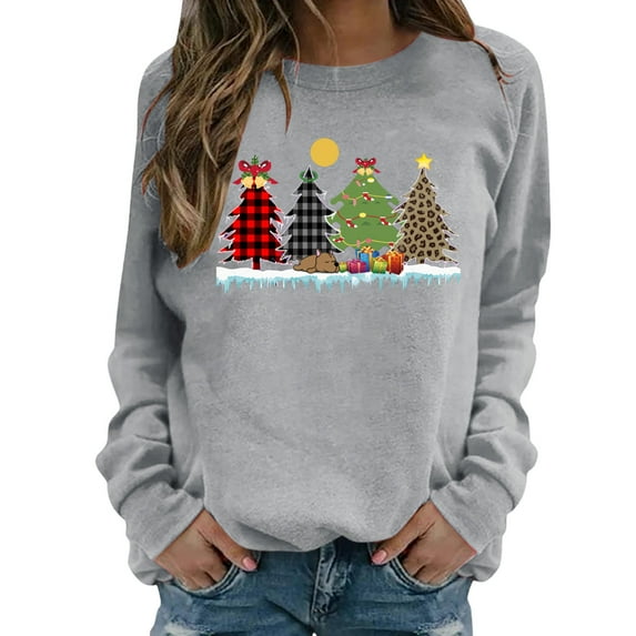asdoklhq Christmas Clearance Clothing Under $5.00,Christmas Women's Casual Long Sleeve O-Neck Printed Ladies Sweatshirt Tops