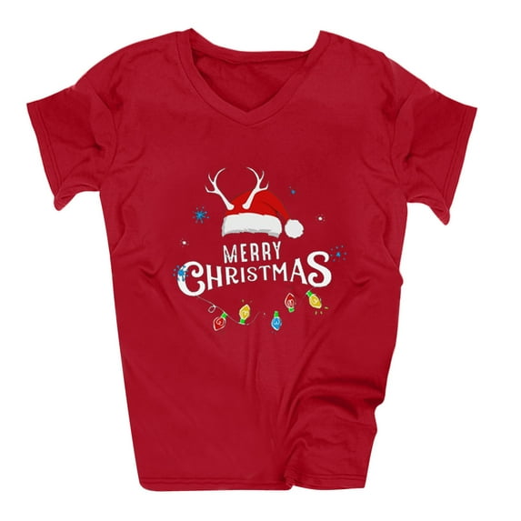 asdoklhq Christmas Clearance Clothing Under $5.00,Christmas Women's O-neck Short Sleeve Casual Cute Holiday Shirt