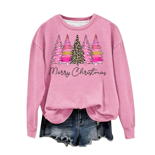asdoklhq Christmas Clearance Clothing Under $5.00,Women's Christmas Printed Round Neck Long Sleeved Top Loose Fitting Sweater