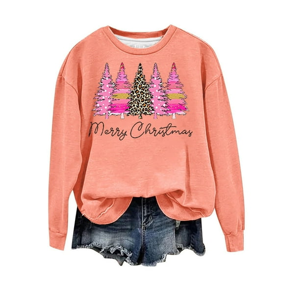 asdoklhq Christmas Clearance Clothing Under $5.00,Women's Christmas Printed Round Neck Long Sleeved Top Loose Fitting Sweater
