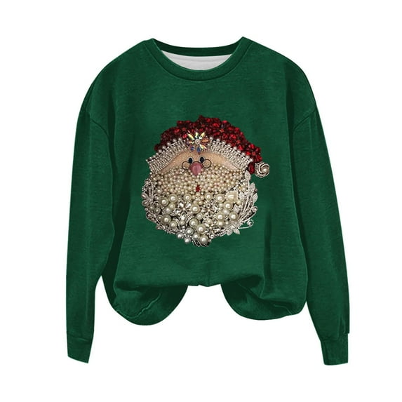 asdoklhq Christmas Clearance under $5, Christmas Gifts for Women Women's Christmas Printed Round Neck Long Sleeved Top Loose Fitting Sweater