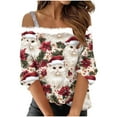 thumbnail image 1 of asdoklhq Christmas Flannel Shirt Women Fashion Shoulder Strap Christmas Printed T-shirt with 7/3 Sleeves and 4/3 Sleeves Top White S, 1 of 5