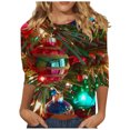 thumbnail image 1 of asdoklhq Christmas Flannel Shirt Women's Christmas Glitter Print Round Neck 3/4 Sleeve T-Shirt Top Red 2X, 1 of 5