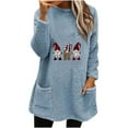 thumbnail image 1 of asdoklhq Christmas Long Sweaters for Women Christmas Round- Neck and Winter Loose Solid Pocket Warm Long Sleeve Blouse Blue L, 1 of 5