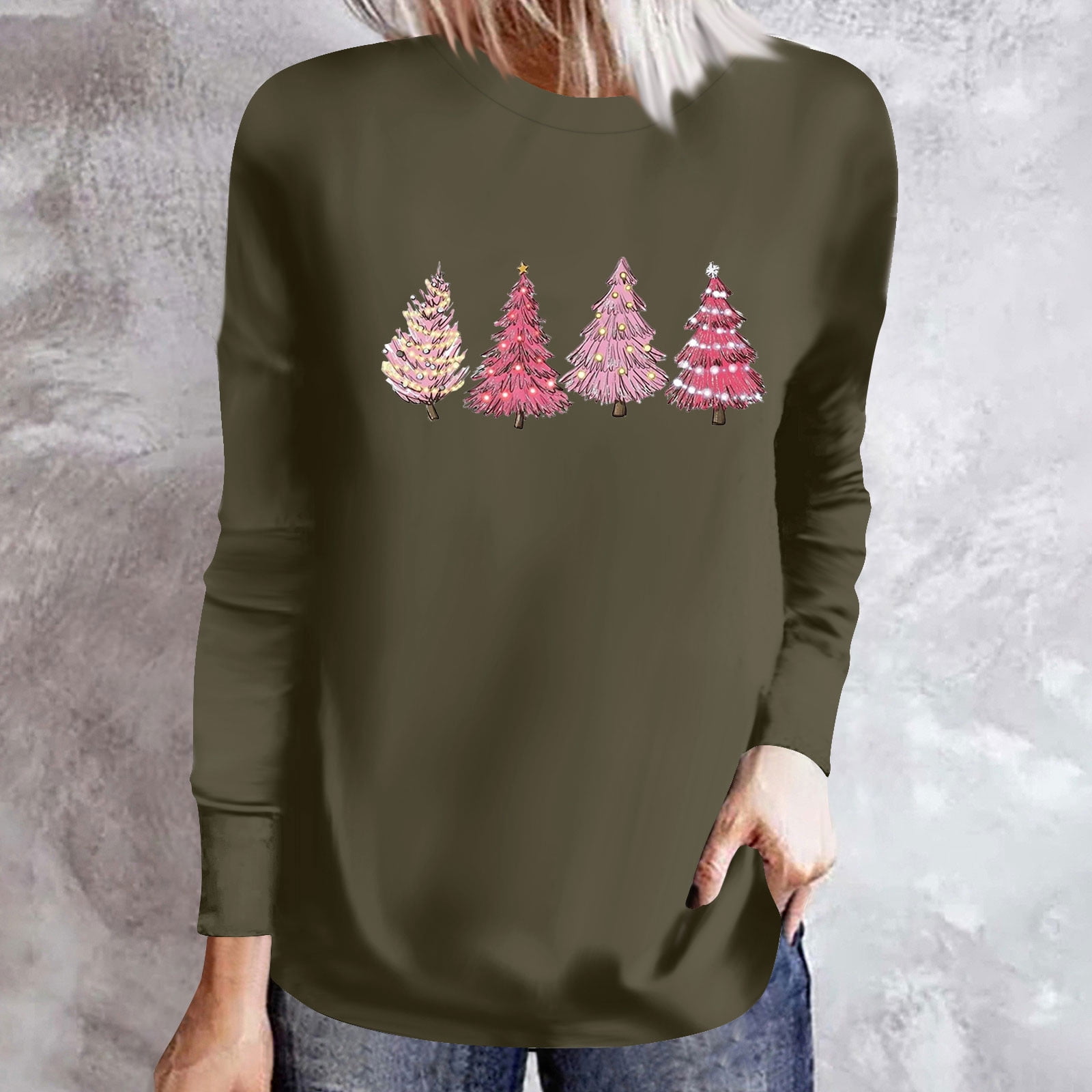 Knit Christmas Print Round Neck Loose Fit Sweater