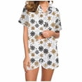 thumbnail image 1 of asdoklhq Christmas Pajamas Women Women Christmas Printed Stand Up Collar Pocket Short Sleeved Top Shorts Home Wear Pajama Set White S, 1 of 7