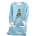 thumbnail image 1 of asdoklhq Christmas Plus Size Fall Tops Women's Thick Fleece Sweatshirt Long Sleeve Print Velvet Warm Round Neck Underwear Light Blue XL, 1 of 3