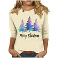 thumbnail image 1 of asdoklhq Christmas Plus Size Sweaters for Women's Christmas Printed Round Neck 3/4 Sleeve T-shirt Loose Top Long Sleeve Round Neck Top/Shirt Beige 4X, 1 of 5