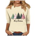 thumbnail image 1 of asdoklhq Christmas Pullover Sweaters for Women's Christmas Printed Round Neck 3/4 Sleeve T-shirt Loose Top Long Sleeve Round Neck Top/Shirt Beige 3X, 1 of 5