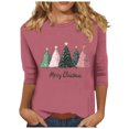 thumbnail image 1 of asdoklhq Christmas Pullover Sweaters for Women's Christmas Printed Round Neck 3/4 Sleeve T-shirt Loose Top Long Sleeve Round Neck Top/Shirt Pink 4X, 1 of 5