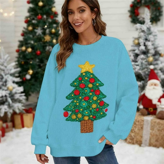 asdoklhq Christmas Shirt Womens Christmas Print Oversized Sweatshirts Fall Long Sleeve Sweatshirt Red 2X