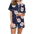 thumbnail image 1 of asdoklhq Christmas Silk Pajamas for Women Women Christmas Printed Stand Up Collar Pocket Short Sleeved Top Shorts Home Wear Pajama Set Blue L, 1 of 8